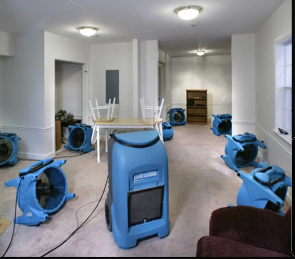 Air movers and dehumidifier setup for Water Damage Restoration in Greeley